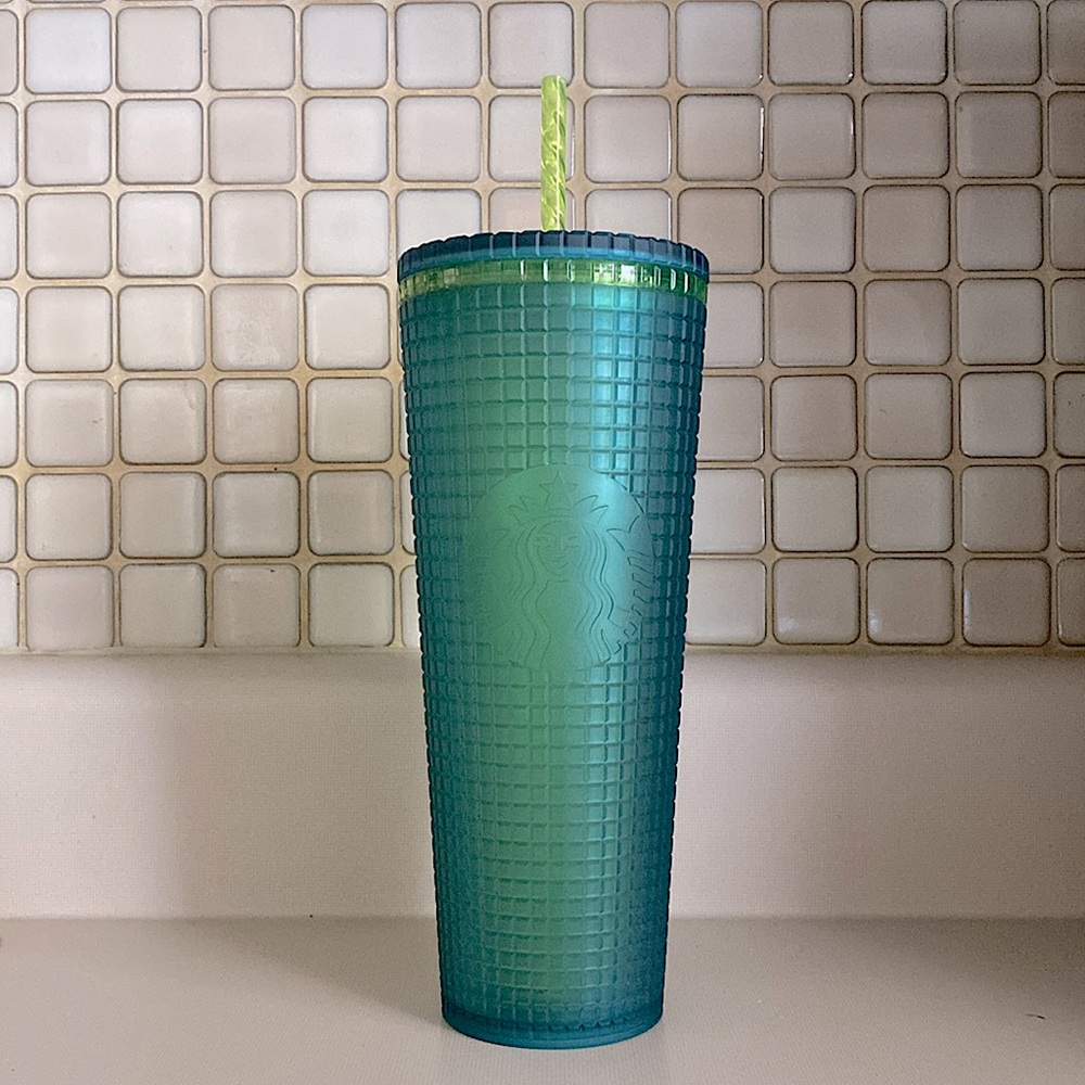 Starbucks Blue Green Grid Pattern 24oz Tumbler